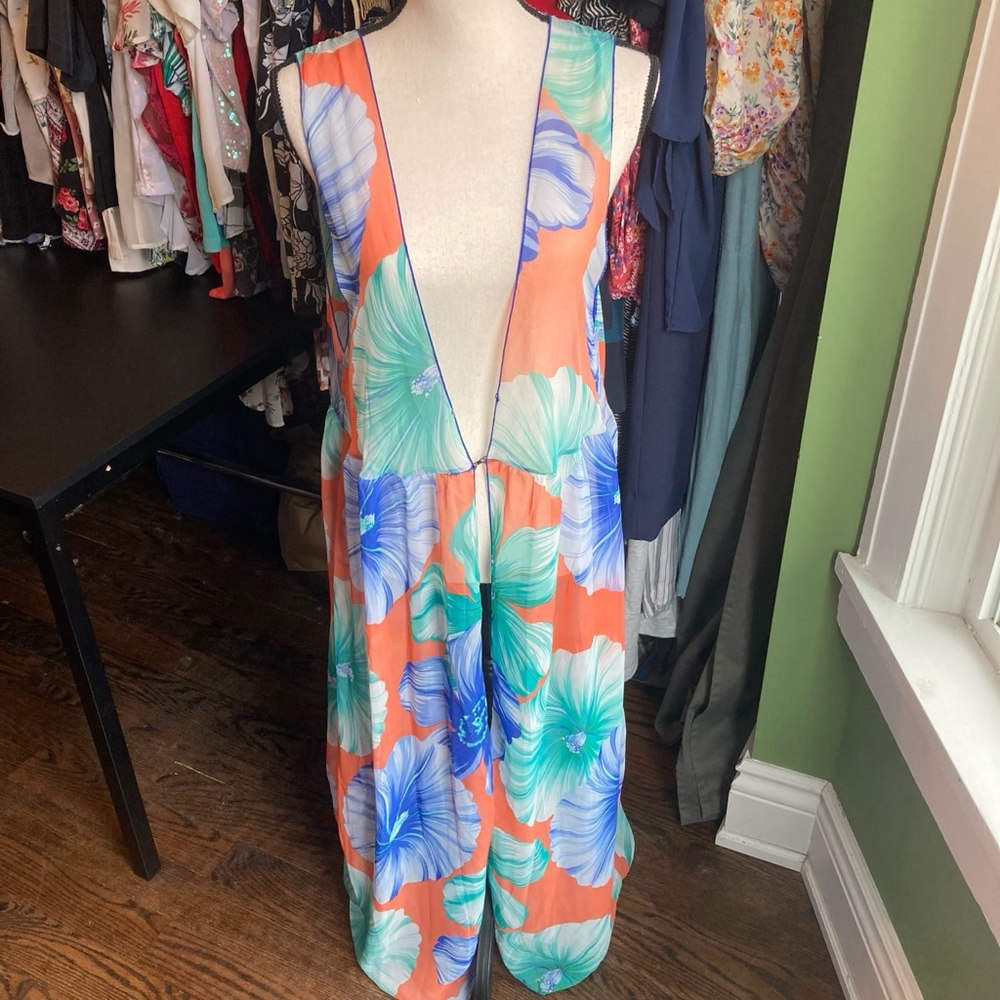 Women's bathing suit sheer cover RESORT by Chuck A. Size L Orange Floral